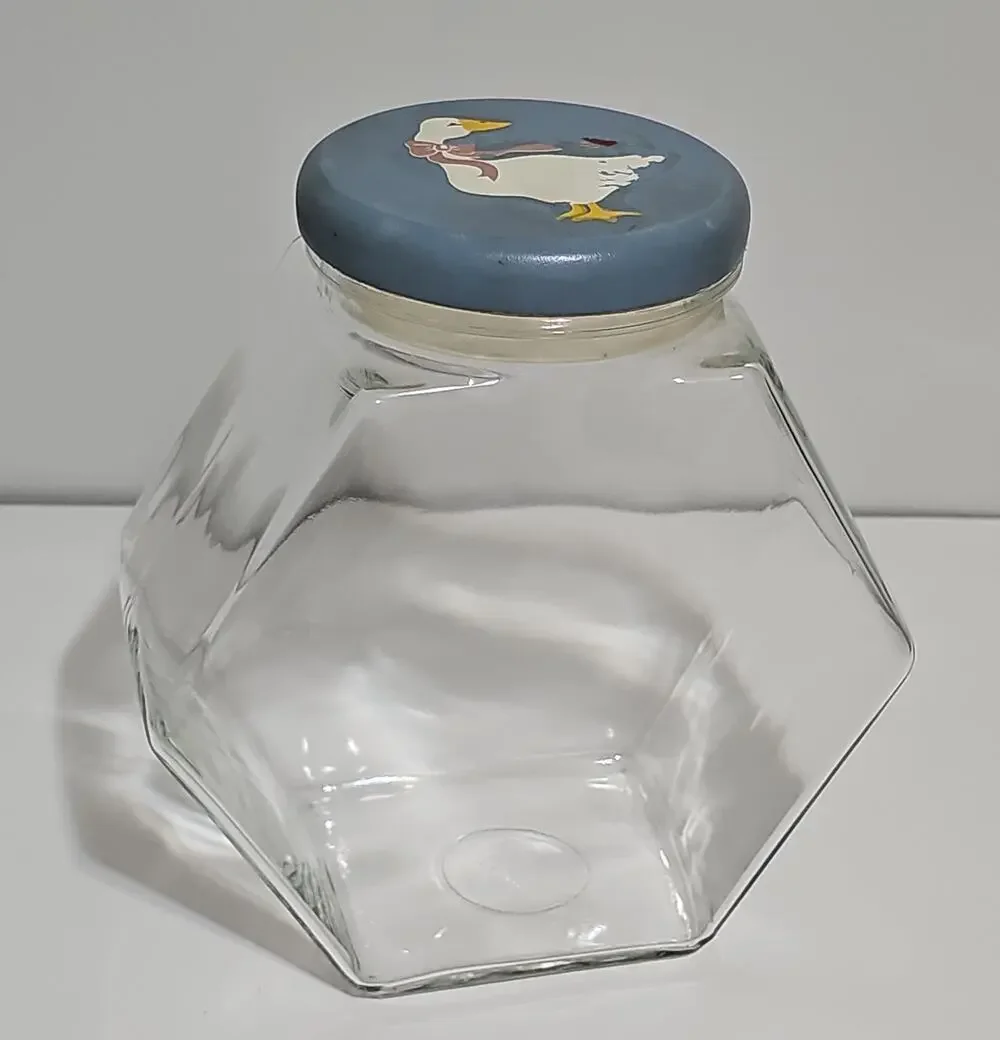 County Goose Hexagonal Clear Glass Storage Jar Wooden Lid Canister